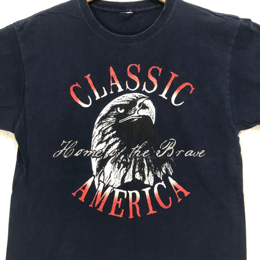 Classic America Home of the Brave Bald Eagle Graphic T-Shirt Navy Blue Mens L